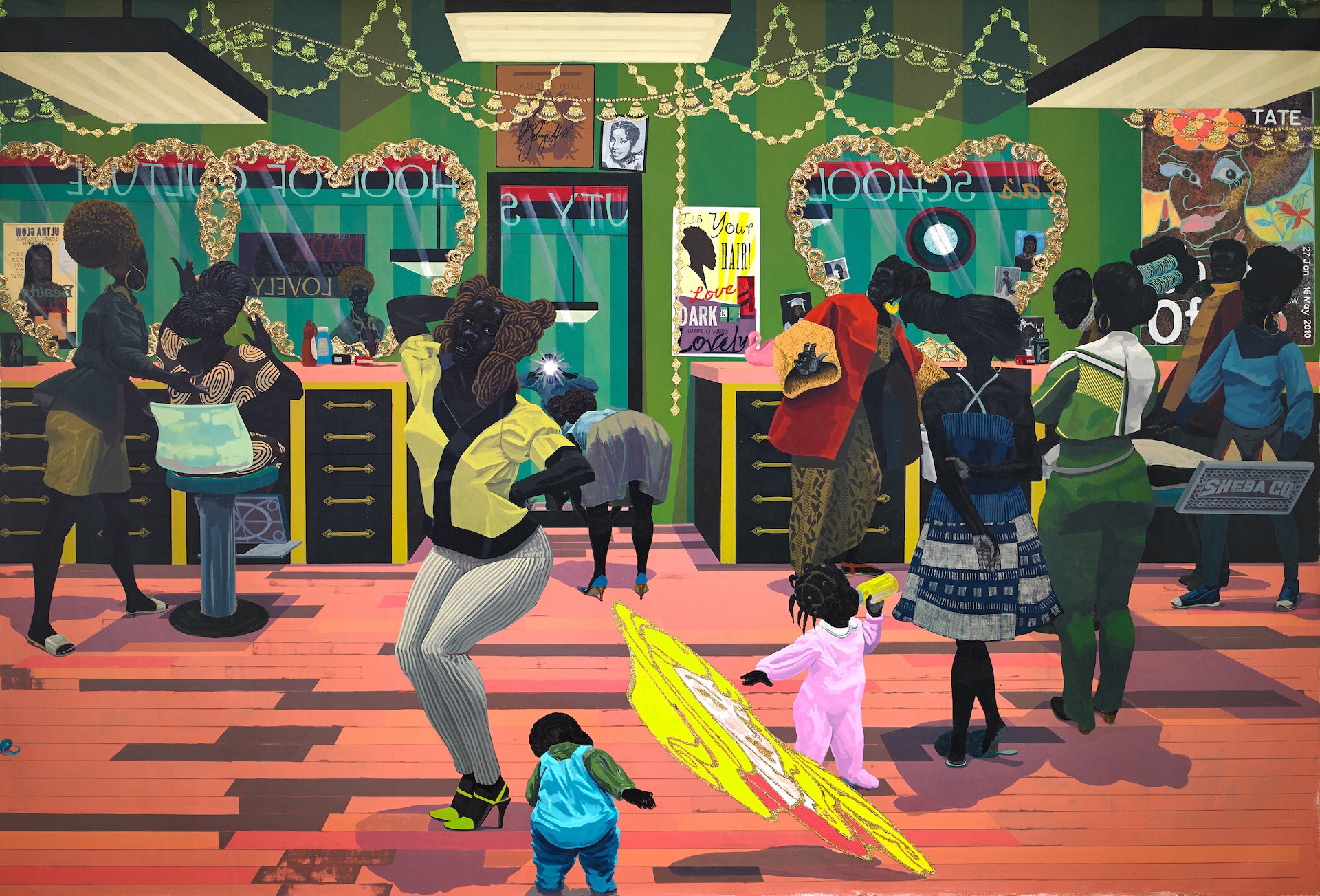 The Wick Culture - Kerry James Marshall, School of Beauty, School of Culture, 2012. Acrylic and glitter on unstretched canvas, 274.3 x 401.3 cm. Collection of the Birmingham Museum of Art, Alabama; Museum purchase with funds provided by Elizabeth (Bibby) Smith, the Collectors Circle for Contemporary Art, Jane Comer, the Sankofa Society, and general acquisition funds, 2012.57. © Kerry James Marshall. Courtesy of the artist and Jack Shainman Gallery, New York. Photo: Sean Pathasema