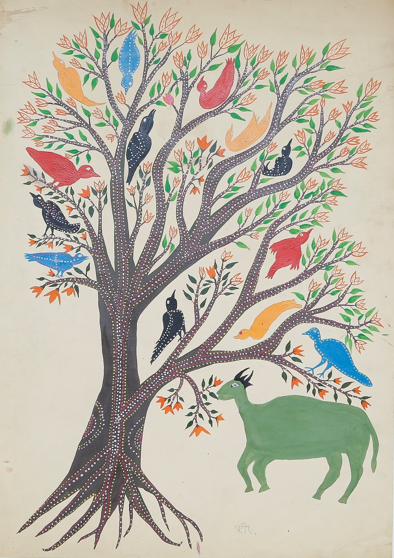 The Wick Culture - Lado Bai Peeple ka ped (Peepal Tree), early 1980s, gouache on paper, 71.5 x 50.8 cm, courtesy Rob Dean Art