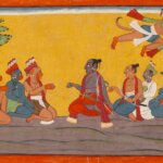 A yellow traditional asian artwork