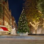 Christmas tree in a plaza in London.