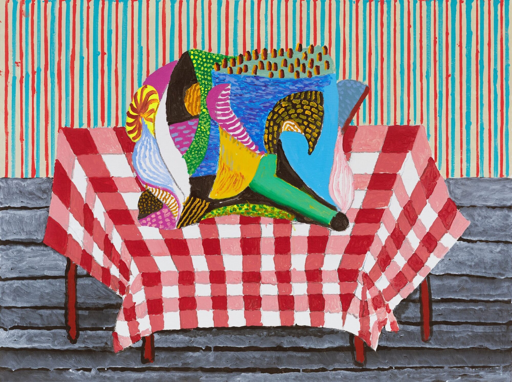 The Wick Culture - David Hockney, Abstraction Resting on a Red and White Checkered Tablecloth, 2025. Acrylic on canvas, 36 x 48 in. (91.4 x 121.9 cm) © David Hockney. Photo: Prudence Cuming
