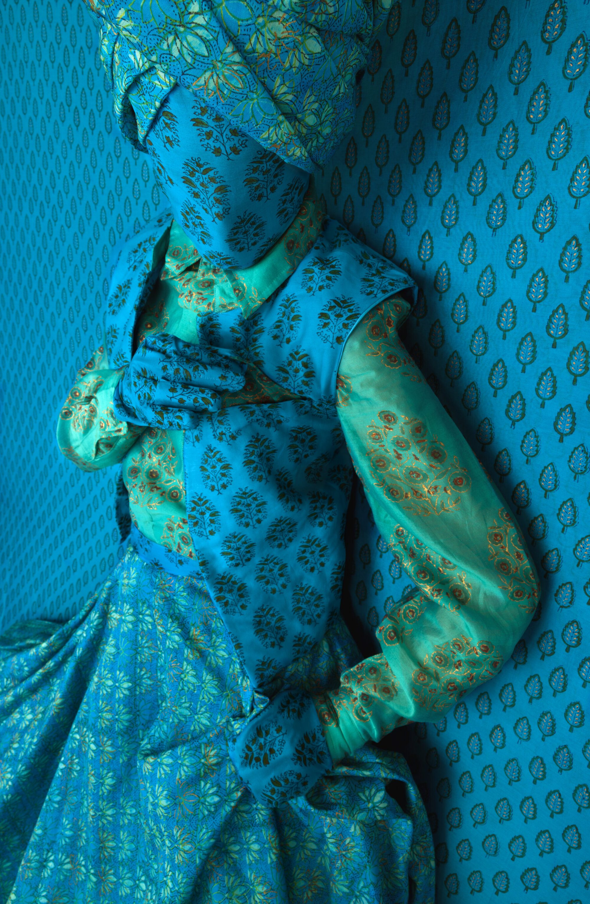 The Wick Culture - Alia Ali, Peak (2024). Archival pigment print, mounted, UV laminated, frame upholstered by the artist in hand-printed wood block Rajasthani, 66 x 45, 1/2 x 3 inches