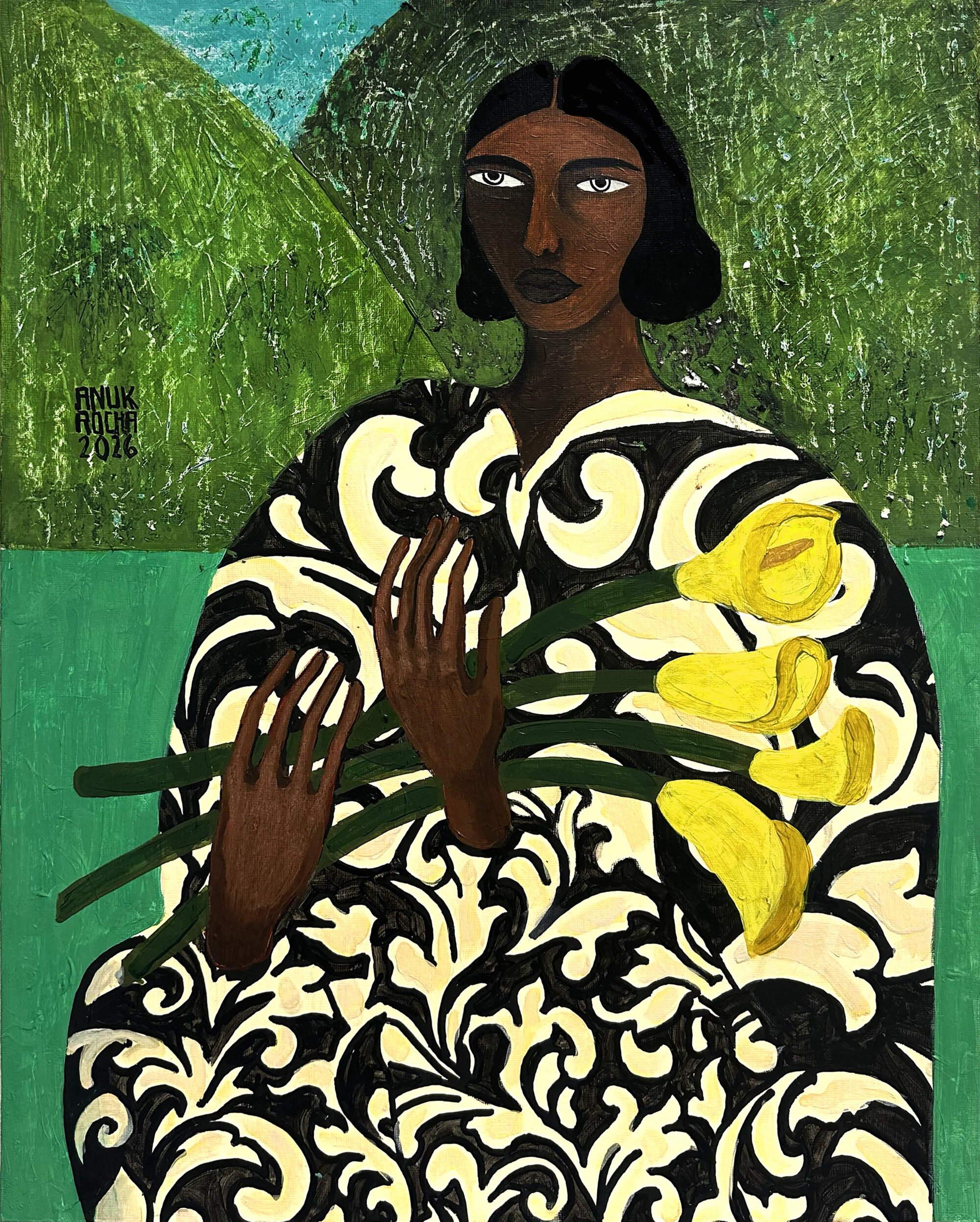 The Wick Culture - Above: Anuk Rocha. Picking Lilies, 2026. Acrylic on Paper. 40 x 50 cm.