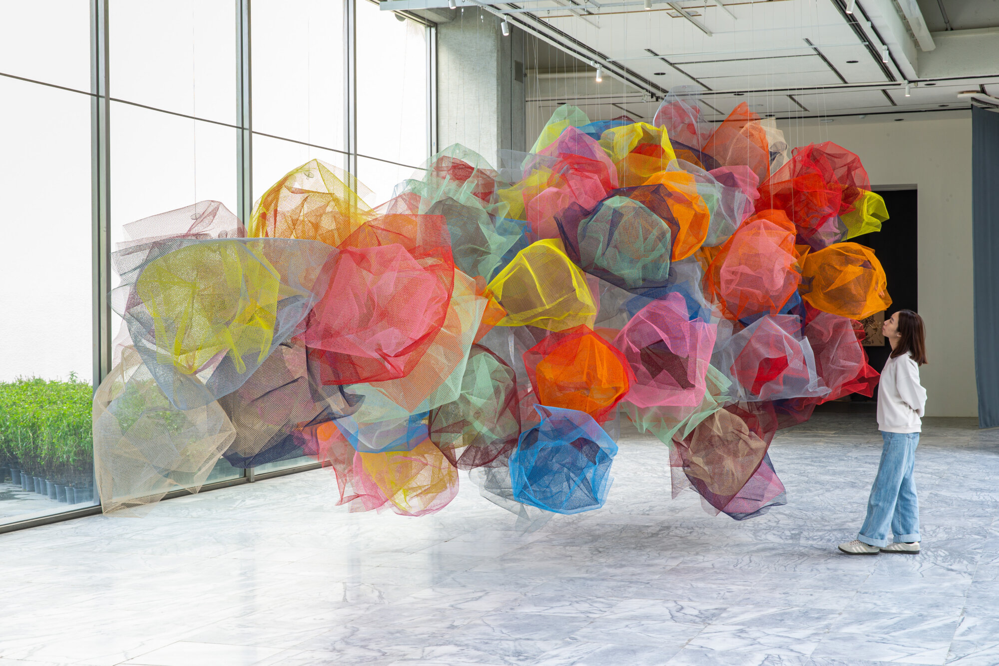 The Wick Culture - Rana Begum, ‘No.1511 Mesh’, 2025, powder-coated galvanised steel mesh. Installation view, Taipei Fine Arts Museum. Courtesy of Taipei Fine Arts Museum.