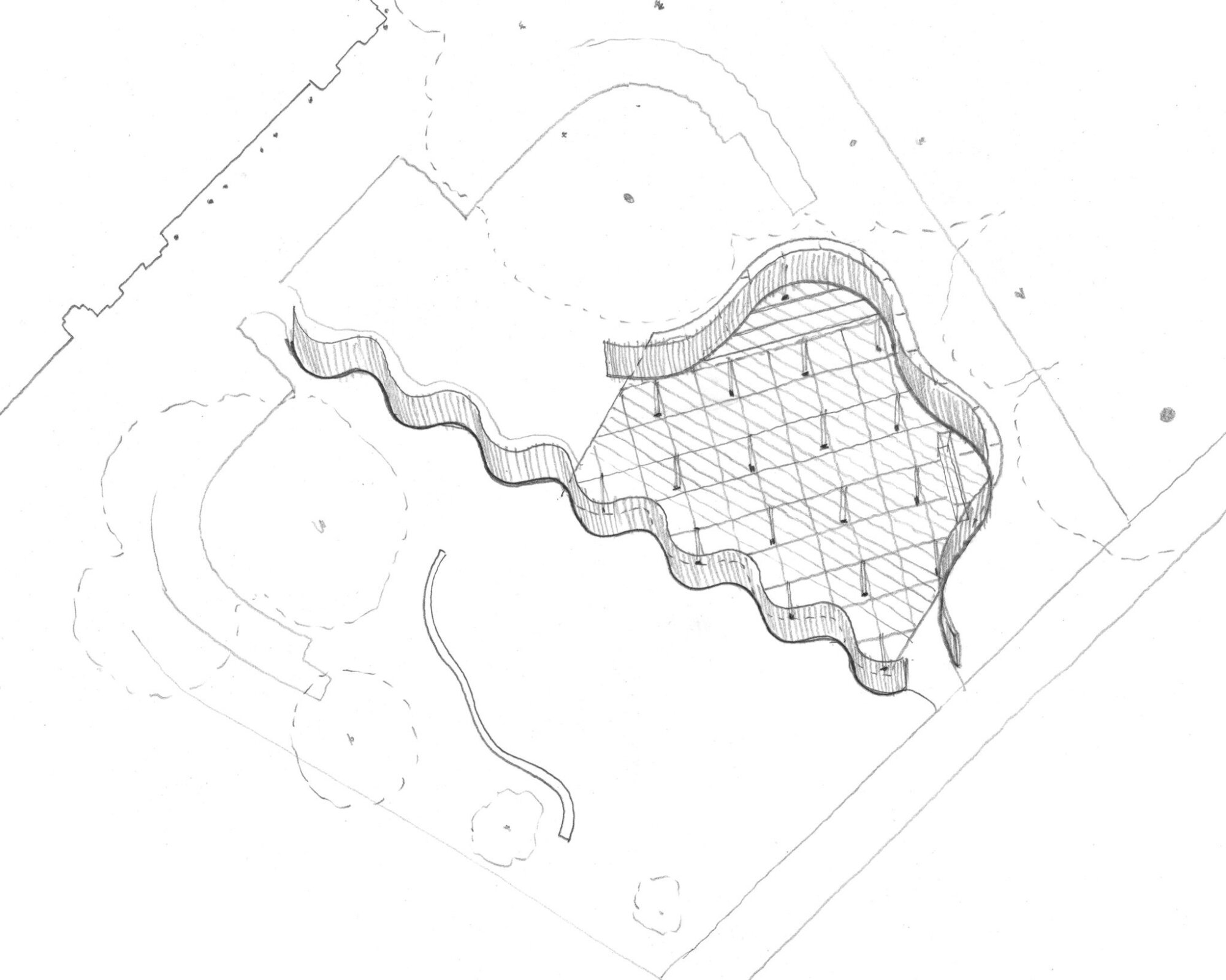 The Wick Culture - Serpentine Pavilion 2026 a serpentine, designed by Isabel Abascal and Alessandro Arienzo, LANZA atelier. Conceptual sketch, worm's eye view. © LANZA atelier. Courtesy Serpentine
