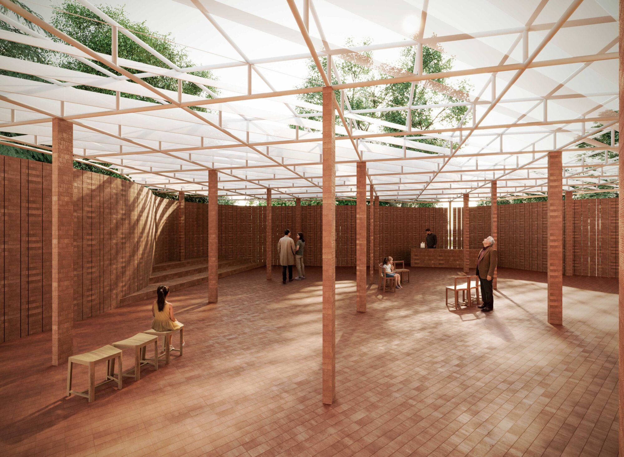 The Wick Culture - Serpentine Pavilion 2026 a serpentine, designed by Isabel Abascal and Alessandro Arienzo, LANZA atelier. Design render, interior view. © LANZA atelier. Courtesy Serpentine