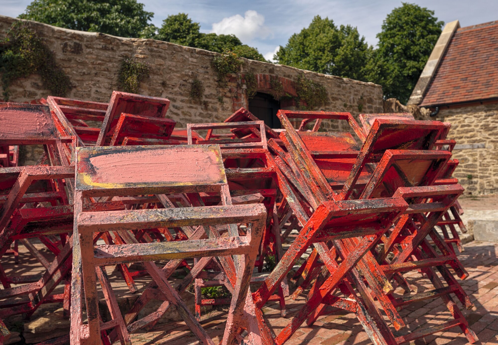 The Wick Culture - Phyllida Barlow, untitled: stackedchairs (detail), 2014, timber, plywood, cement, paint, sand, PVA, varnish, 150 x 640 x 455 cm / 59 x 252 x 179 1/8 inches
© Phyllida Barlow Estate. Courtesy the Phyllida Barlow Estate and Hauser & Wirth. Photo: Alex Delfanne
