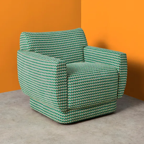 The Wick Culture - Object Sweet Flows Woven Jacquard Swivel Chair by Yinka Ilori x Dunelm